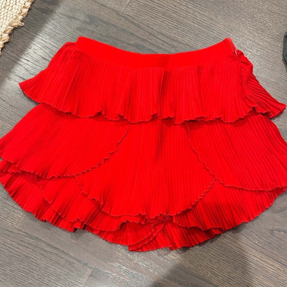 Red Pleated Women's Skirt
